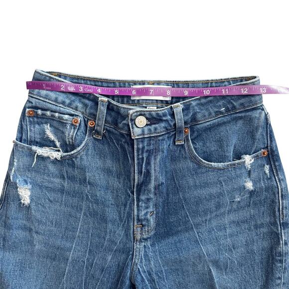 Abercrombie & Fitch A & F High Rise Mom Jeans Sz 26 2 Blue Distressed Curve Love - Picture 9 of 13